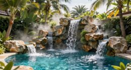 luxury pool waterfall designs