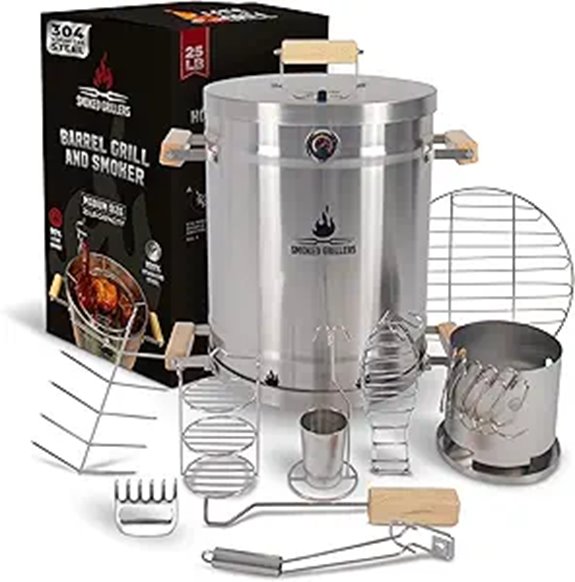 Medium Stainless Steel Barrel Smoker Grill (25 lbs)