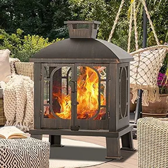 Metal Chiminea Fire Pit with Grill and Spark Screen