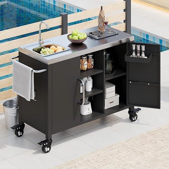 LUMISOL Metal Grill Cart with Sink and Wheels
