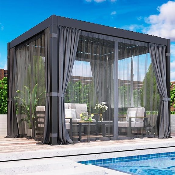 Louvered Metal Pergola with Curtains and Netting
