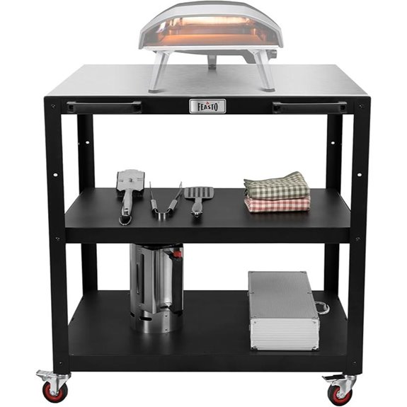Large Movable Pizza Oven Table with Wheels