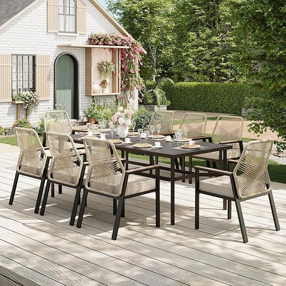 9-Piece Outdoor Dining Set with Cushions and Umbrella Hole