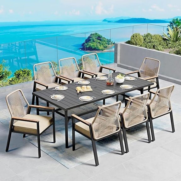 9-Piece Patio Dining Set with Cushions and Umbrella Hole