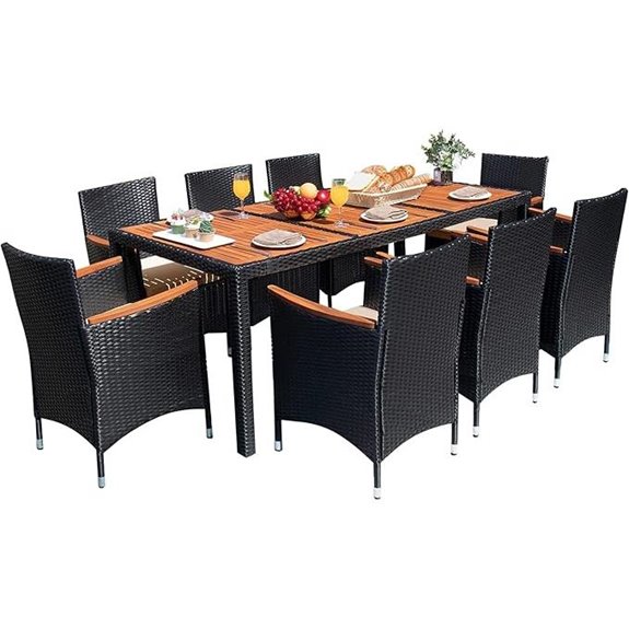Devoko 9-Piece Wicker Patio Dining Set with Acacia Top