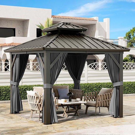 10'x10' Heavy Duty Aluminum Gazebo with Curtains