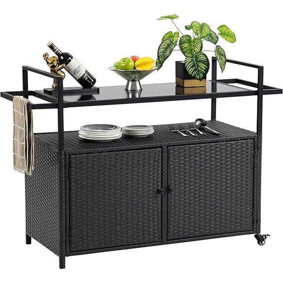 HOMEFUN Outdoor Bar Cart with Wheels and Storage
