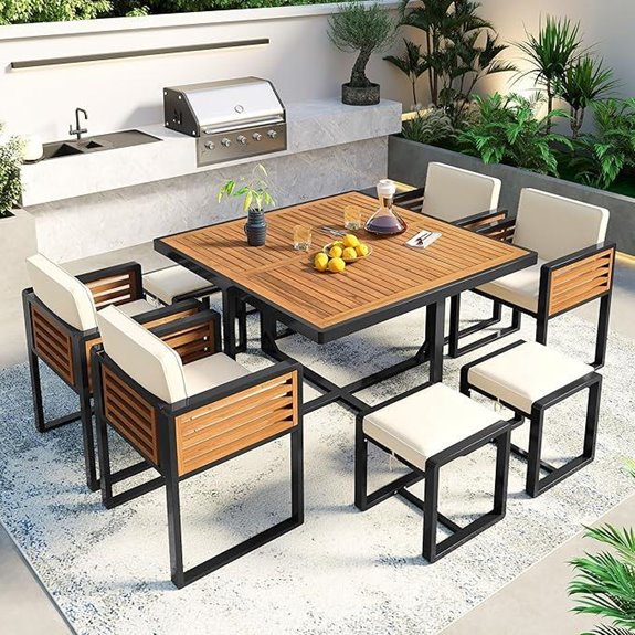Merax 9-Piece Outdoor Dining Set with Cushioned Chairs