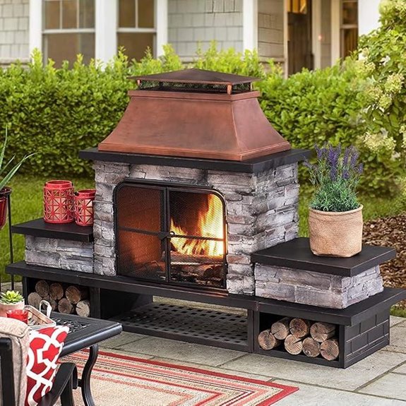 SUNJOY Outdoor Fireplace with Wood Storage and Chimney
