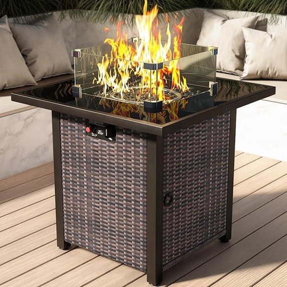 Outdoor Propane Fire Pit Table with Glass Wind Guard