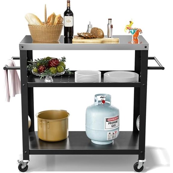 Outdoor Grill Cart with Shelves and Handles