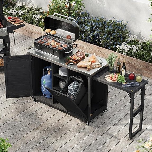 LUMISOL Outdoor Kitchen Island with Foldable Grill Table
