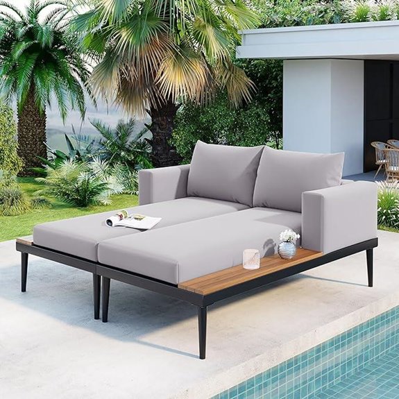 Polibi Metal Outdoor Daybed with Wood Side Tables