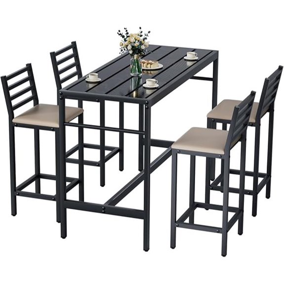 Outdoor Patio Bar Set with 4 Cushioned Stools