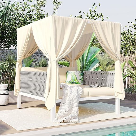 Merax Outdoor Patio Daybed with Cushions and Curtains