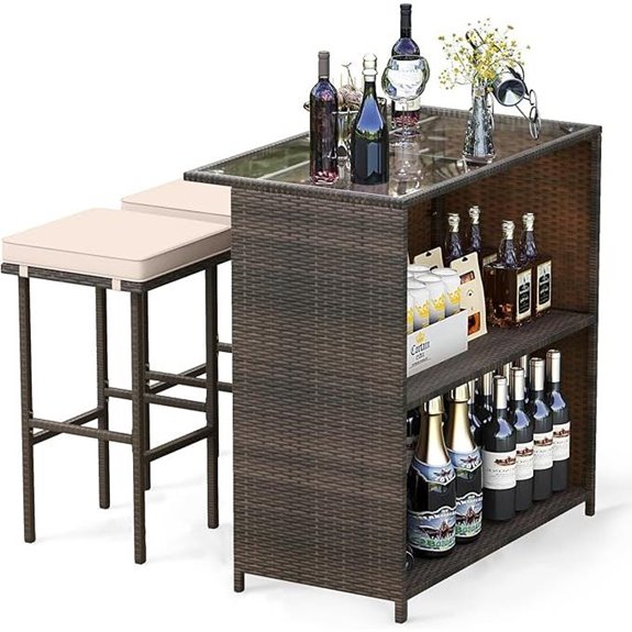 Tangkula 3-Piece Outdoor Rattan Bar Set