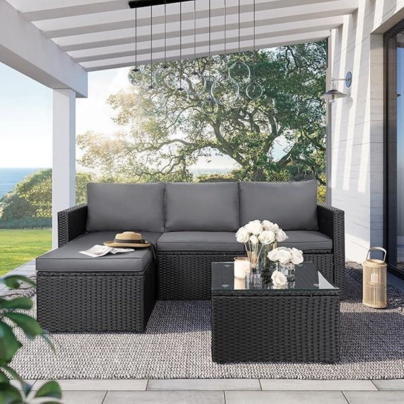 SUNLEI 3-Piece Outdoor Rattan Patio Sofa Set