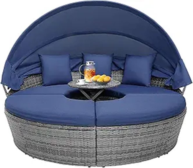 RELAX4LIFE Outdoor Round Canopy Daybed with Cushions