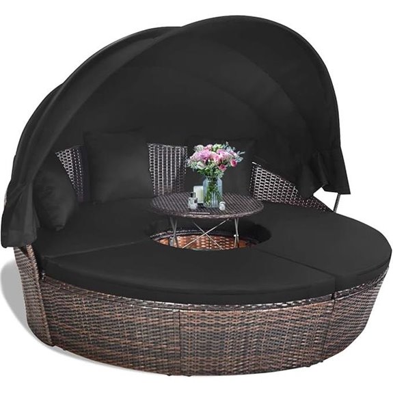 Tangkula Outdoor Round Patio Daybed with Canopy