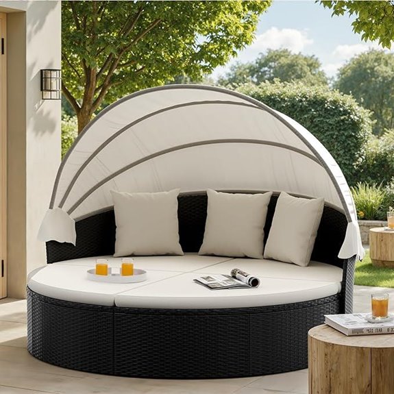 Outdoor Round Patio Daybed with Canopy and Wicker