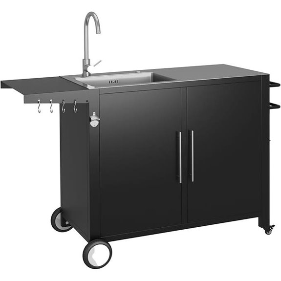 Outdoor Stainless Steel Grill Table with Sink and Casters
