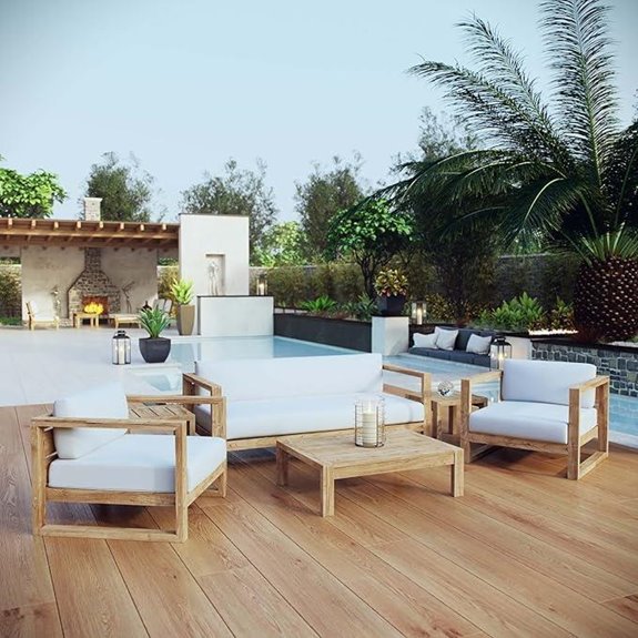 Modway Upland Teak Outdoor 6-Piece Sectional Sofa Set