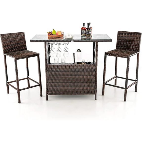 Tangkula 3-Piece Outdoor Wicker Bar Set