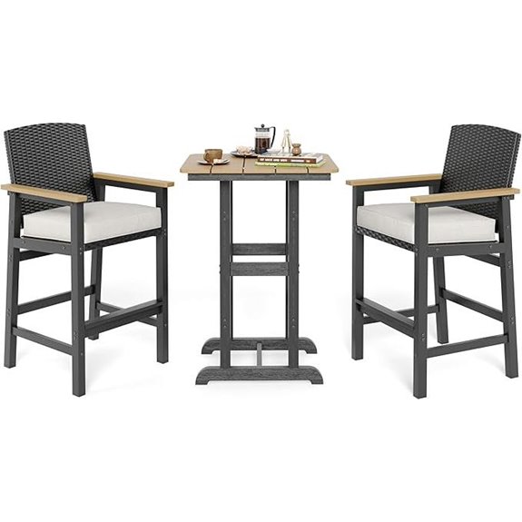 Outdoor 3-Piece Wicker Bar Set with Cushions