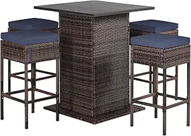 RELAX4LIFE 5-Piece Outdoor Wicker Bar Set