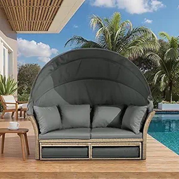 P PURLOVE Outdoor Wicker Daybed with Canopy and Pillows