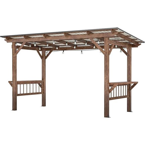 13x6.5 ft Outdoor Wooden Pergola with Canopy and Bulbs