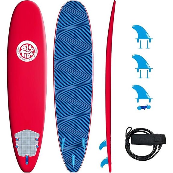 8ft Surfboard Soft top Red with Blue Wavizm Design Bottom Graphic