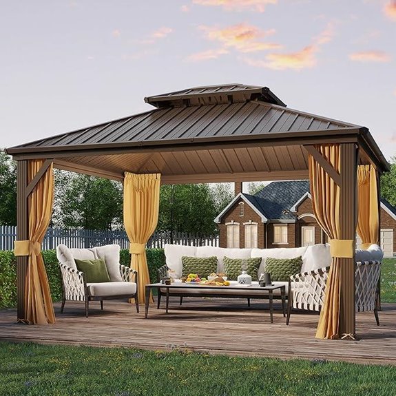 YOLENY 10'x12' Metal Hardtop Gazebo with Curtains