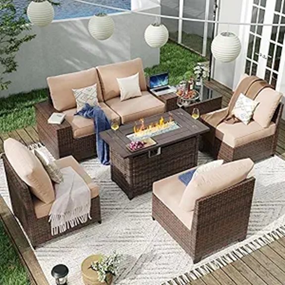 Aoxun 7-Piece Patio Furniture Set with Fire Pit