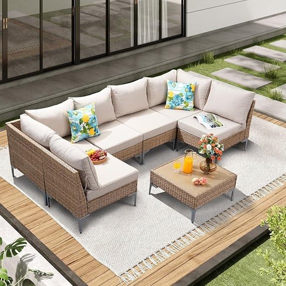 7-Piece Wicker Patio Furniture Set with Cushions
