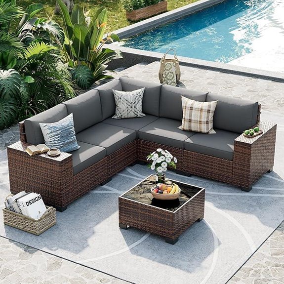 UDPATIO 6-Piece Outdoor Wicker Sofa Set with Cover