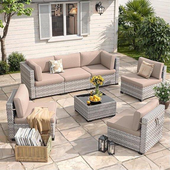 6-Seat Outdoor Wicker Patio Sofa Set with Cushions