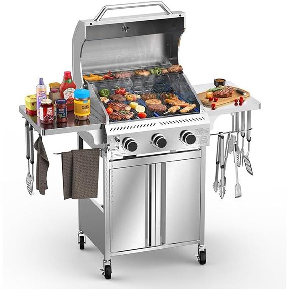 G31 3-Burner Stainless Gas Grill with Side Tables