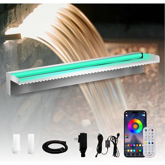 Stainless Steel Pond Waterfall Spillway with LED Lights