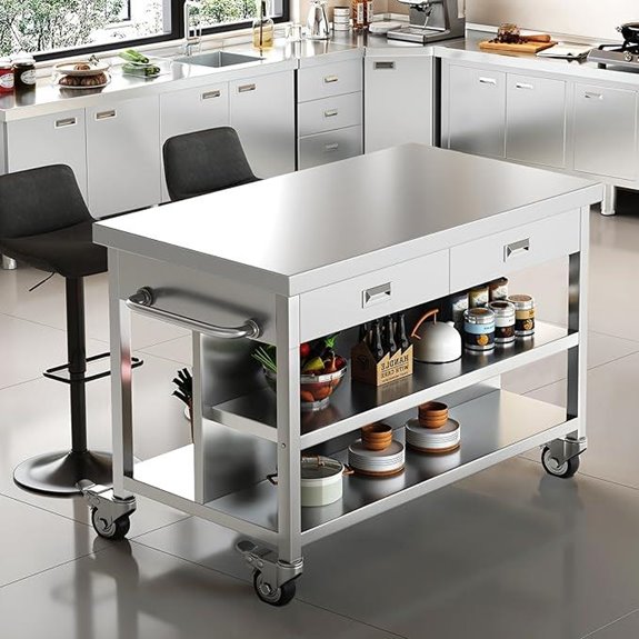 Stainless Steel Rolling Kitchen Island with Storage