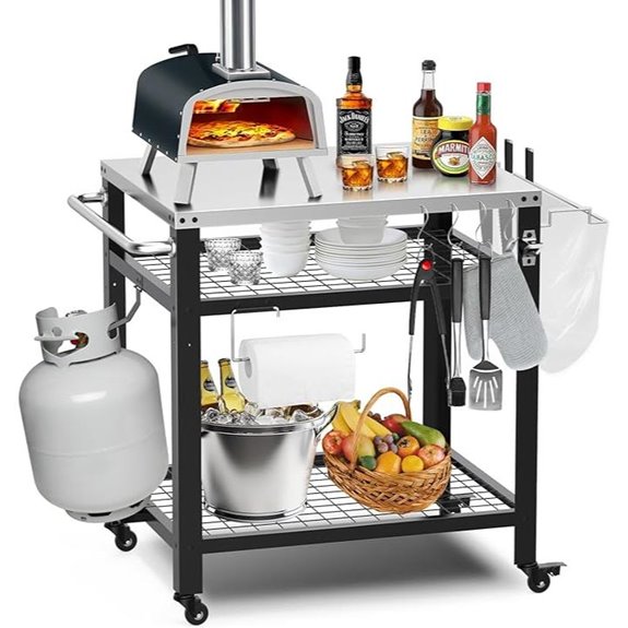 Stainless Steel Outdoor Pizza Oven Cart with Shelves