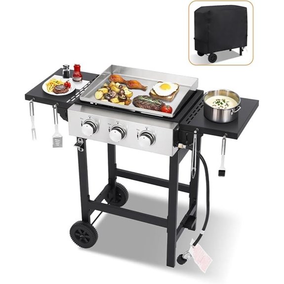 Gas Grill Griddle Combo with 3 Burners and Tables