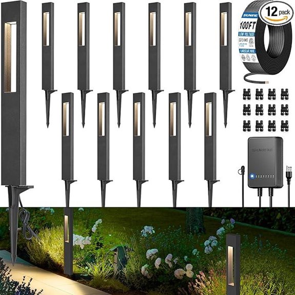 SUNVIE 12-Pack LED Landscape Lighting Kit with Transformer