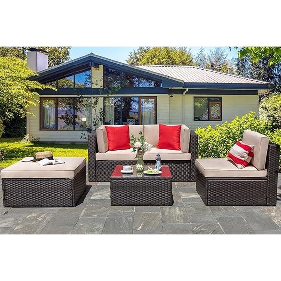 Vongrasig 5-Piece Patio Furniture Set with Glass Table