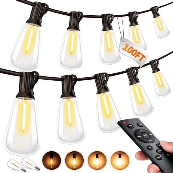 Outdoor LED String Lights 100Ft Waterproof with Remote