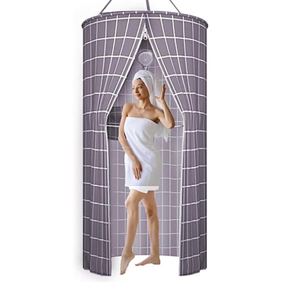 Waterproof Round Shower Curtain with Storage and Zipper