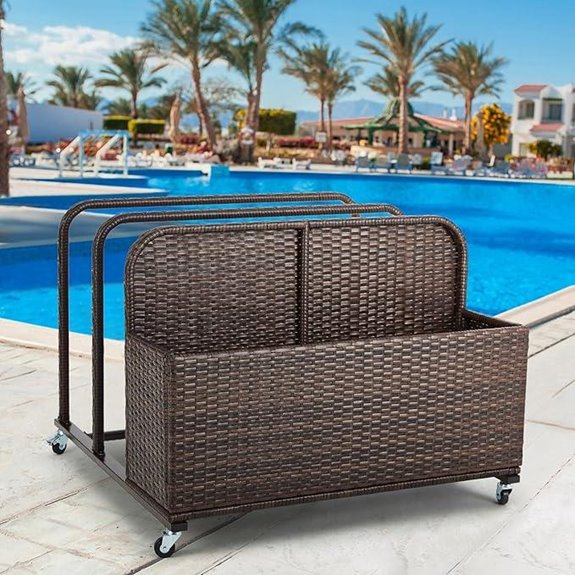 Poolside Wicker Pool Float Storage Rack with Wheels