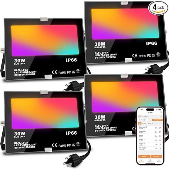 LED RGB Flood Lights 30W APP Control 4 Pack