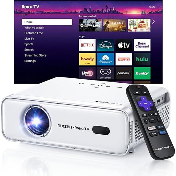 Aurzen Roku Smart Projector with WiFi & Bluetooth