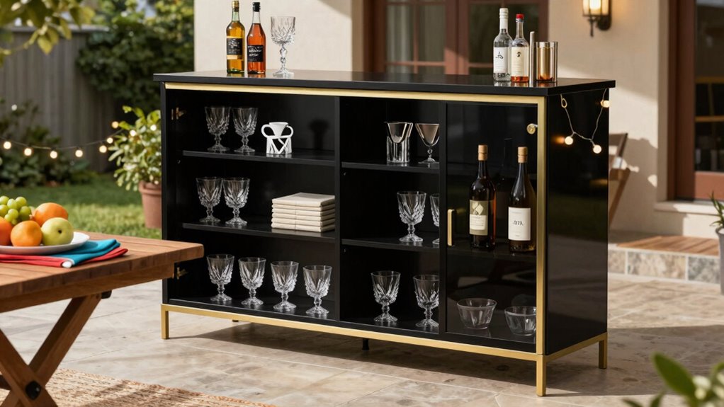 organized backyard bar setup